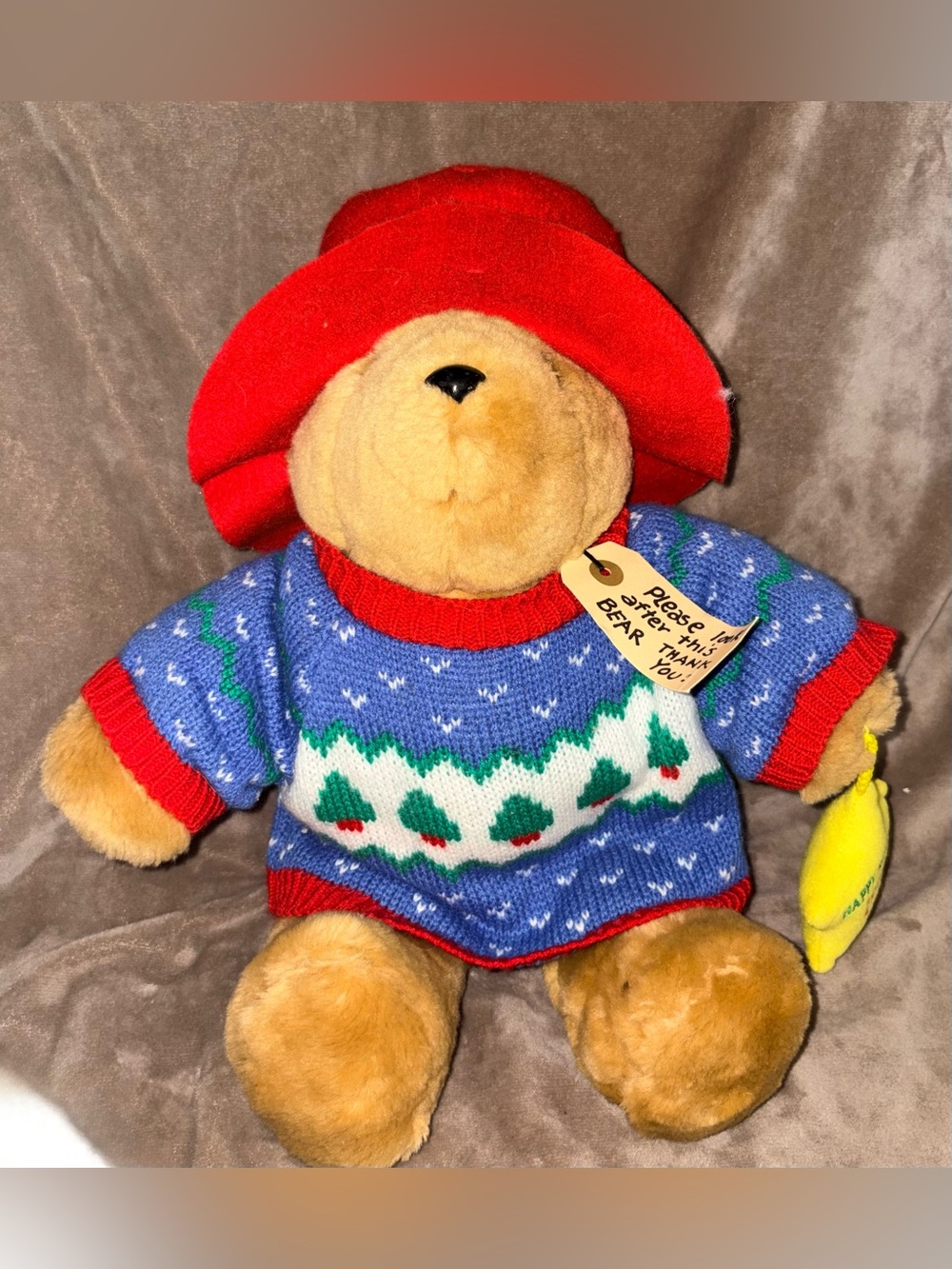 Vintage 1998 Sears Paddington Bear Christmas Plush Holiday Fair Isle Sweater
